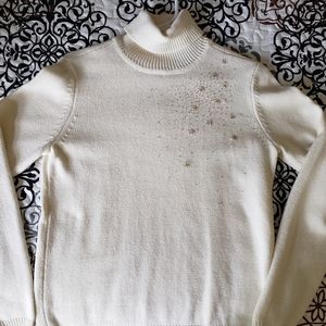 Cream Beaded Turtleneck Sweater